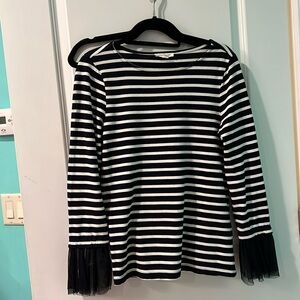 Blue and White striped top with tulle sleeves